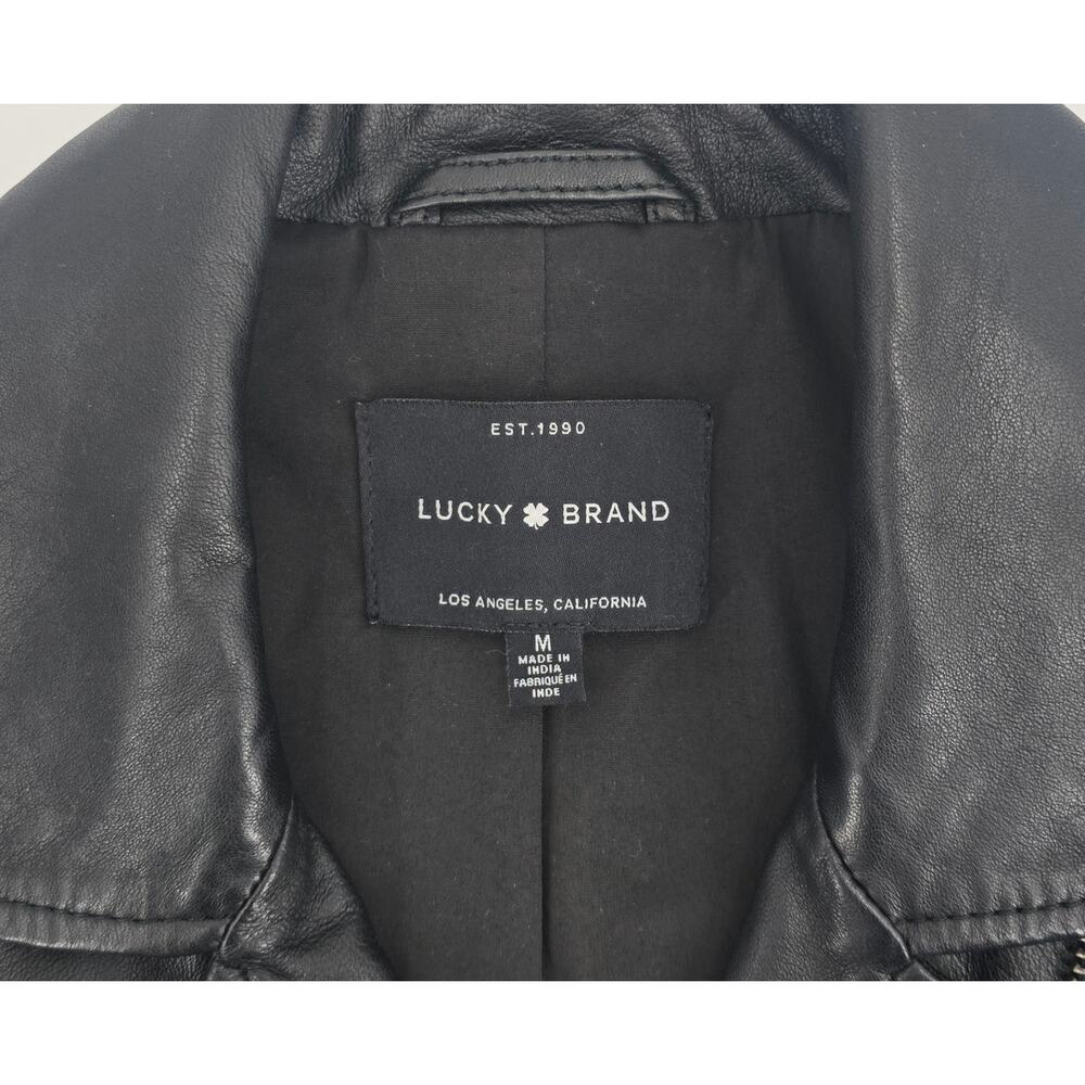 Lucky Brand Lambskin Leather Puff Sleeve Moto Jacket Black Medium Quiet Luxury‎ - Picture 2 of 6